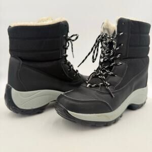 Black Faux Fur Lined Waterproof Winter Snow Boots Women's Lace-Up Size 37